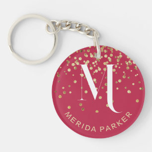 Porte-clefs Glamour stylé Rouge Or Paillettes Initial Monogram