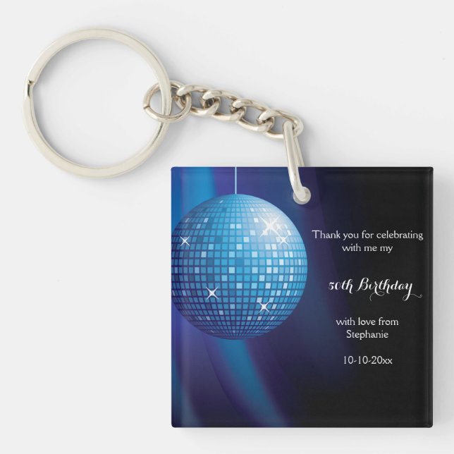 Porte-clefs Glamourous 50e anniversaire Blue Party Disco Ball (Devant)