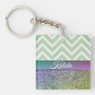 Porte-clefs Glittery Green et Purple Chevron