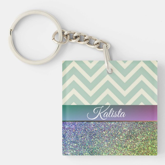 Porte-clefs Glittery Green et Purple Chevron (Devant)