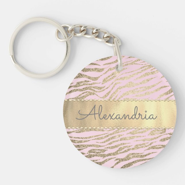 Porte-clefs Glittery Zebra Imprimer sur rose Blush Personnalis (Devant)