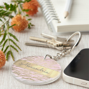 Porte-clefs Glittery Zebra Imprimer sur rose Blush Personnalis