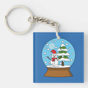 Porte-clefs Globe de neige avec Snowman et Pine Tree