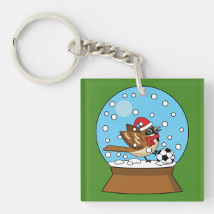 Porte-clefs Globe de neige avec un moineau mignon jouant au so