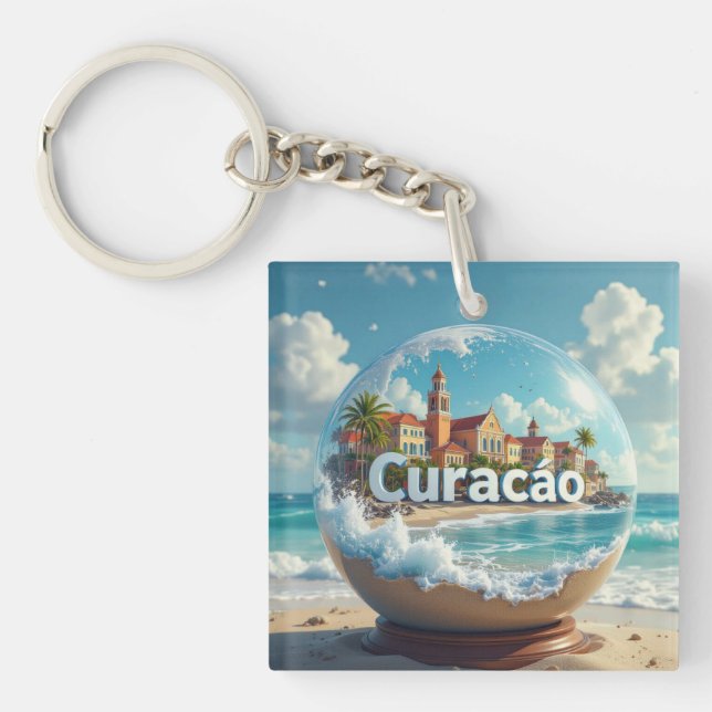Porte-clefs globe de plage de Curaçao (Devant)