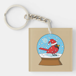 Porte-clefs Globe des neiges avec cardinal rouge mignon