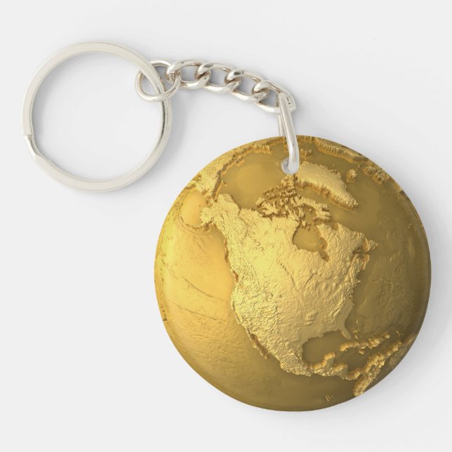 Porte-clefs Globe d'or - la terre en métal. L'Amérique du (Devant)