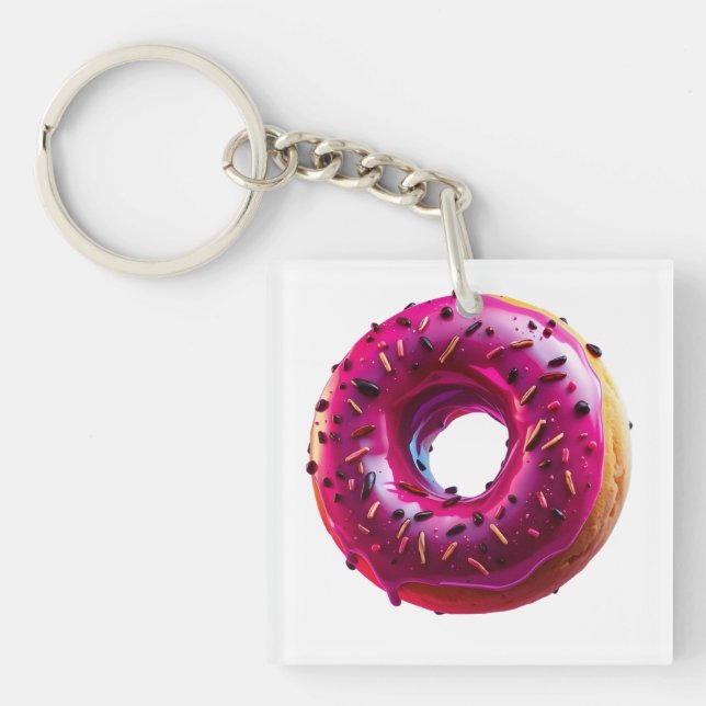 Porte-clefs Glossy Pink Donut with Dark Sprinkles (Devant)