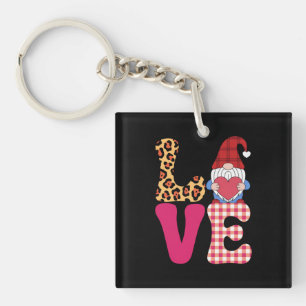 Porte-clefs Gnome de l'amour Saint Valentin Rouge Carreaux Buf