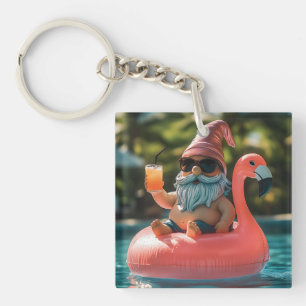 Porte-clefs Gnome d'été en lunettes de soleil sur flotteur de