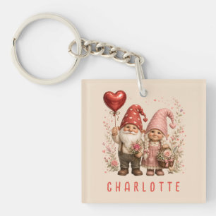 Porte-clefs Gnomes de la Saint-Valentin floraux personnalisés