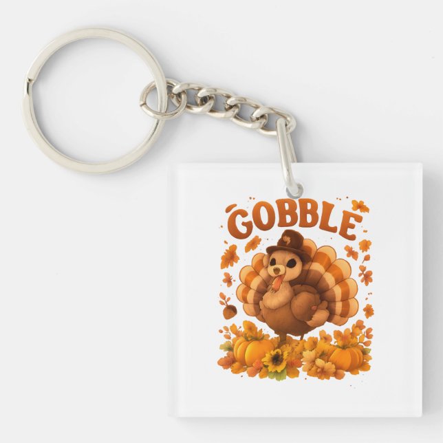 Porte-clefs Gobble Turkey Cute Thanksgiving Fall Quote (Devant)