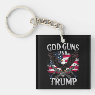 Porte-clefs God Guns Et Trump Eagle Drapeau Américain Vintage