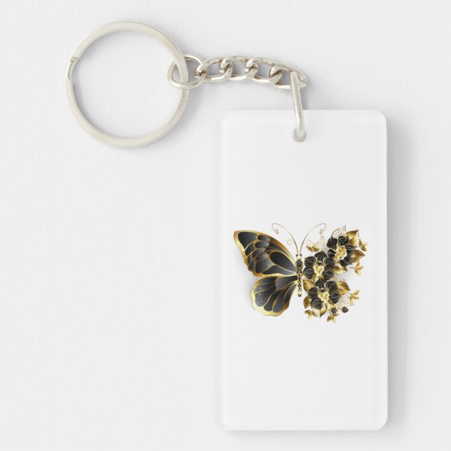 Porte-clefs Gold flower Butterfly with Black Orchid (Devant)