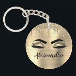 Porte-clefs Gold Glitter Sparkle Eyelashes Monogram<br><div class="desc">Gold Faux Foil Metallic Sparkle Parties scintillant broyé Monogramme en métal Nom et cils initiaux (cils), Extensions Eyelash et Porte - clé des yeux. Cela rend le cadeau parfait pour 16 ans, mariage, douche nuptiale, anniversaire, baby shower ou bachelorette cadeau pour quelqu'un décorant sa chambre dans le style cool de...</div>