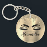 Porte-clefs Gold Glitter Sparkle Eyelashes Monogram<br><div class="desc">Gold Faux Foil Metallic Sparkle Parties scintillant broyé Monogramme en métal Nom et cils initiaux (cils), Extensions Eyelash et Porte - clé des yeux. Cela rend le cadeau parfait pour 16 ans, mariage, douche nuptiale, anniversaire, baby shower ou bachelorette cadeau pour quelqu'un décorant sa chambre dans le style cool de...</div>