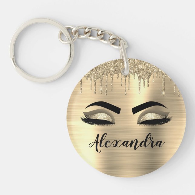 Porte-clefs Gold Glitter Sparkle Eyelashes Monogram (Devant)