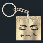 Porte-clefs Gold Glitter Sparkle Eyelashes Monogram<br><div class="desc">Gold Faux Foil Metallic Sparkle Parties scintillant broyé Monogramme en métal Nom et cils initiaux (cils), Extensions Eyelash et Porte - clé des yeux. Cela rend le cadeau parfait pour 16 ans, mariage, douche nuptiale, anniversaire, baby shower ou bachelorette cadeau pour quelqu'un décorant sa chambre dans le style cool de...</div>