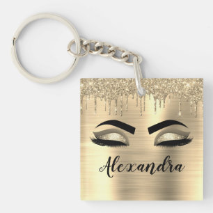 Porte-clefs Gold Glitter Sparkle Eyelashes Monogram