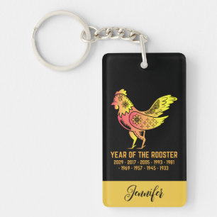 Porte-clefs Gold Gradient Année Du Coq Nom Zodiaque Noir