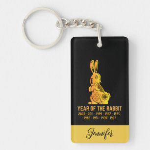 Porte-clefs Gold Gradient Année Du Lapin Zodiac Nom Noir