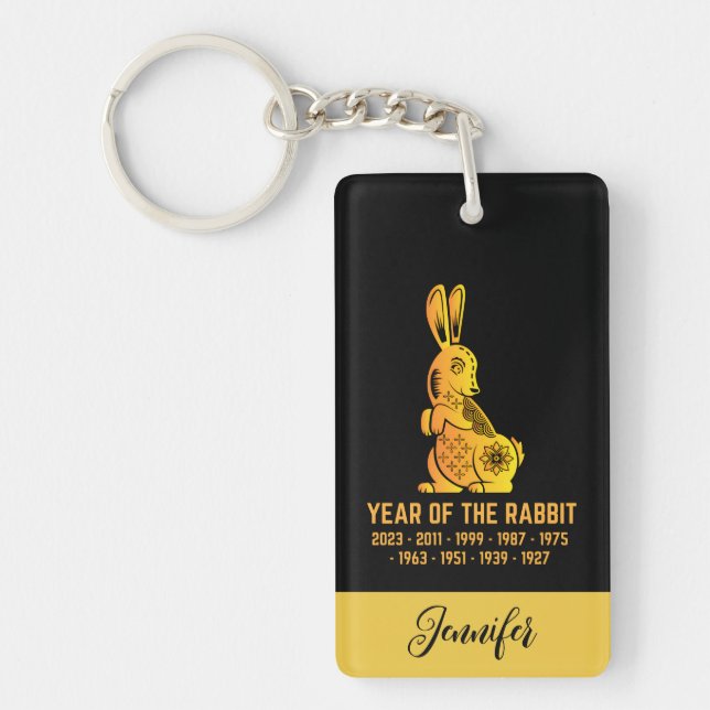 Porte-clefs Gold Gradient Année Du Lapin Zodiac Nom Noir (Devant)