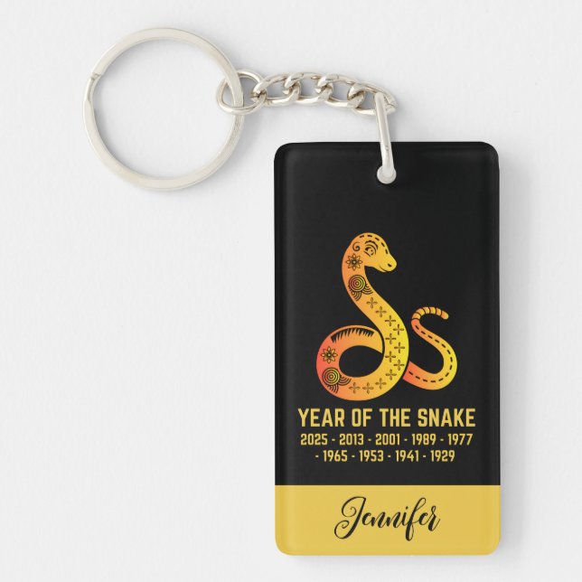 Porte-clefs Gold Gradient Année Du Serpent Zodiac Nom Noir (Devant)