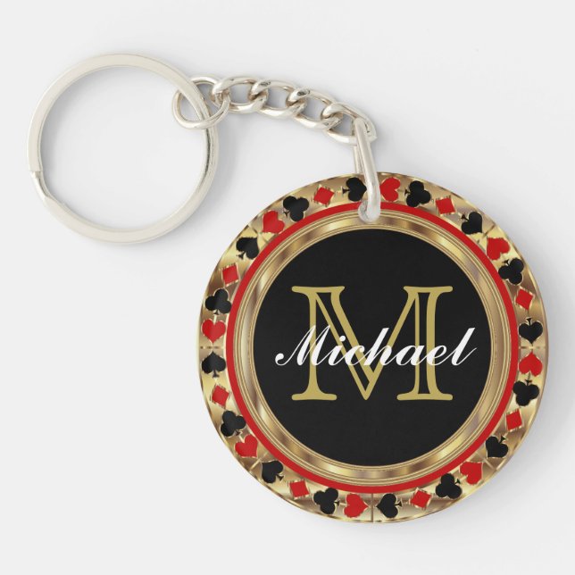 Porte-clefs Gold Metallic Poker Design | Monogramme (Devant)