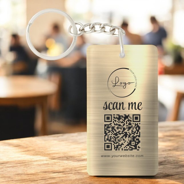 Porte-clefs Gold QR Code Business Logo promotionnel (Créateur téléchargé)
