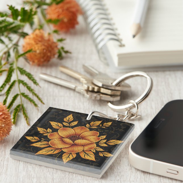 Porte-clefs Golden Bloom Floral (Devant Droit)