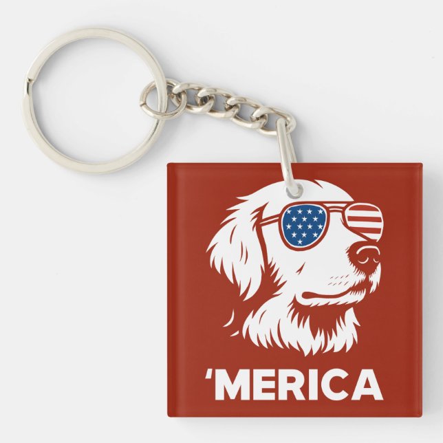 Porte-clefs Golden Retriever 4 juillet Merica (Devant)