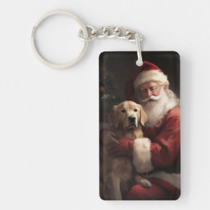 Porte-clefs Golden Retriever avec le Père Noël Noël