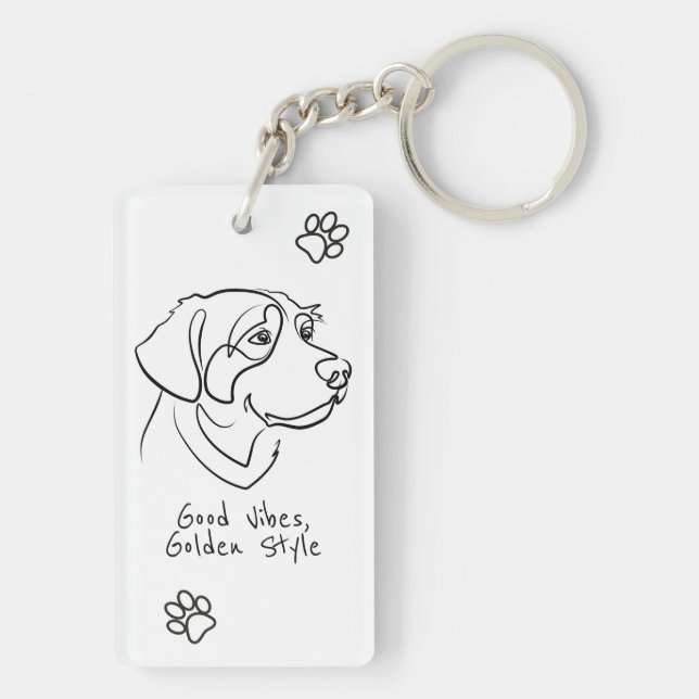 Porte-clefs Golden Retriever - Bonne Vibration, Style Doré (Dos)