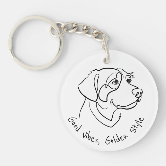 Porte-clefs Golden Retriever - Bonne Vibration, Style Doré (Devant)