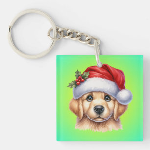 Porte-clefs Golden Retriever Chien avec le Père Noël Style-825