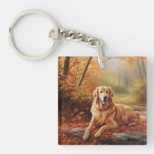 Porte-clefs Golden Retriever en automne Leaves automne Inspire