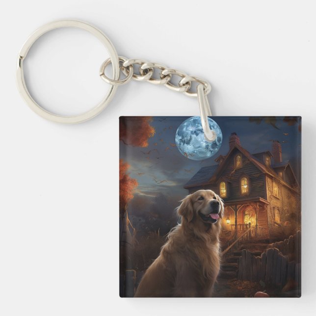 Porte-clefs Golden Retriever Halloween effroi (Devant)
