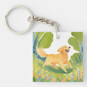 Porte-clefs Golden Retriever heureux   Aquarelle de chien