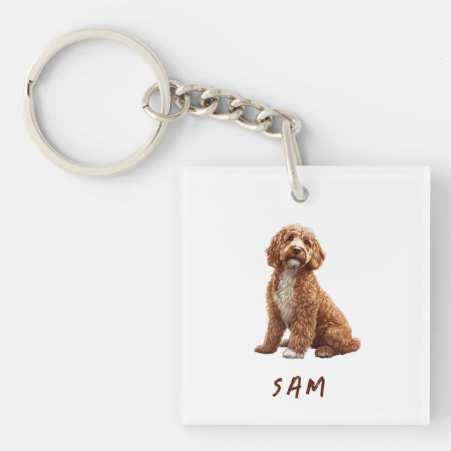 Porte-clefs Goldendoodle animal de compagnie personnalisé (Devant)