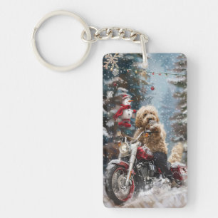 Porte-clefs Goldendoodle Chien à Moto Noël