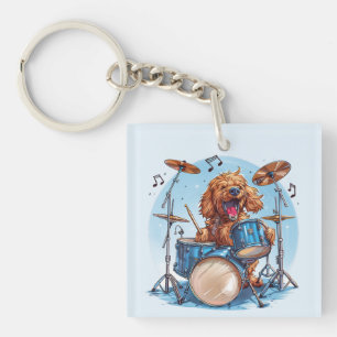 Porte-clefs Goldendoodle Chien Jouant de la Batterie