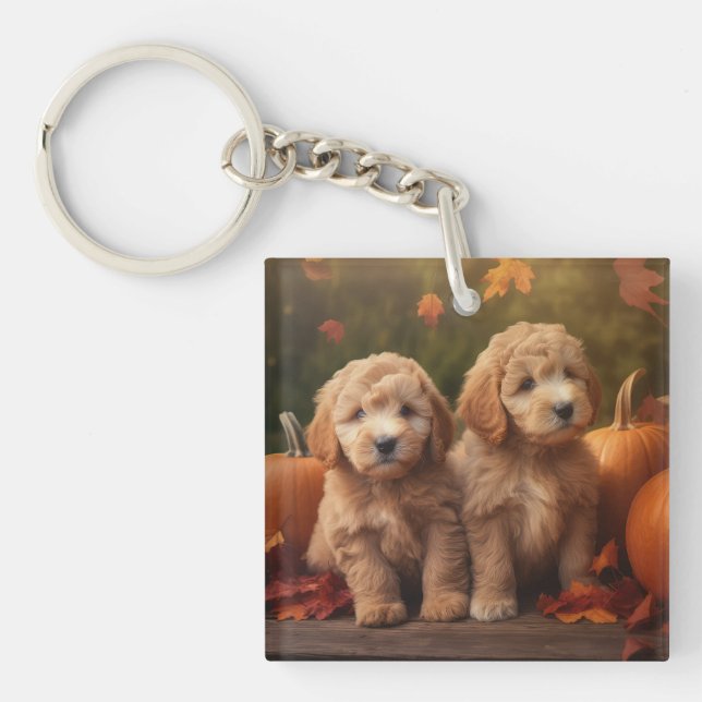 Porte-clefs Goldendoodle Chiot Automne Citrouille délice (Devant)