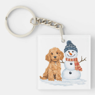 Porte-clefs Goldendoodle d'hiver Chien Bonhomme de neige migno