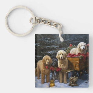 Porte-clefs Goldendoodle enneigé Luge Décor de Noël