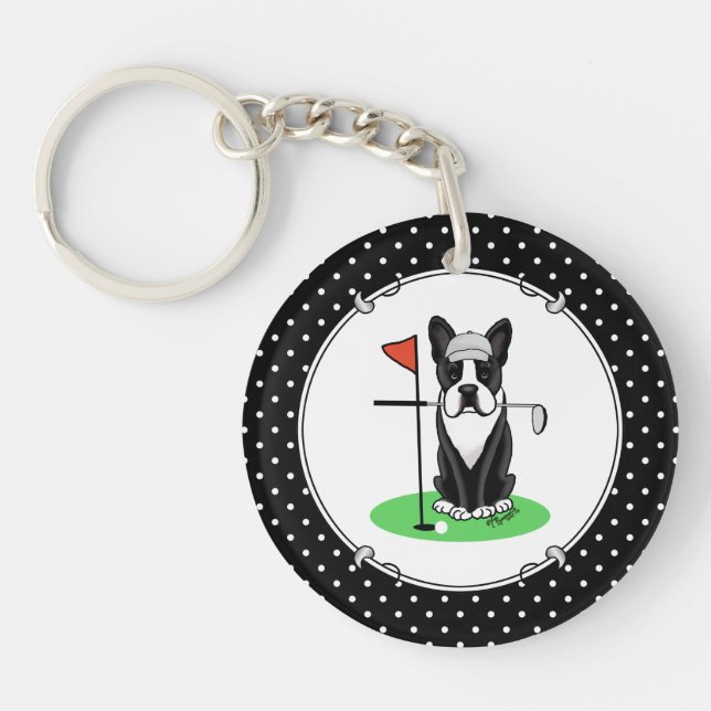 Porte-clefs Golf Boston Terrier Chien (noir) mignon (Devant)