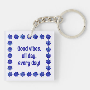 Porte-clefs Good Vibes customisé, Amulet de l'oeil floral bleu