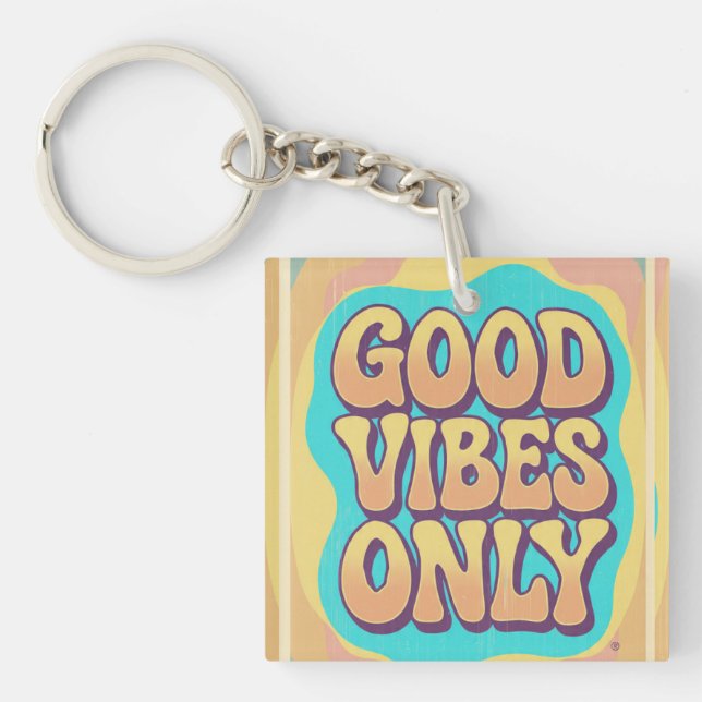 Porte-clefs Good vibes only retro groovy style (Devant)