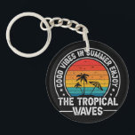 Porte-clefs Good Vibes Summer Tropical Waves-64107<br><div class="desc">Retro tropical sunset design with palm trees,  ocean waves,  and beach vibes,  perfect for summer lovers,  vacation gifts,  and coastal-style products.
(Design code-64107)</div>