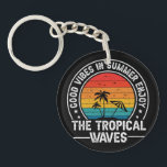 Porte-clefs Good Vibes Summer Tropical Waves-64107<br><div class="desc">Retro tropical sunset design with palm trees, ocean waves, and beach vibes, perfect for summer lovers, vacation gifts, and coastal-style products.
(Design code-64107)</div>