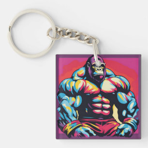 Porte-clefs Gorilla Bodybuilder Lifter Pop Art Dessin